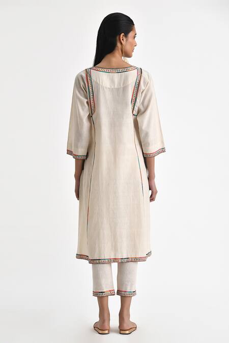 Shop Payal Pratap Off White Maheshwari, Cotton Embroidery Round Kastro Thread Kurta With Pant at Aza Fashions Shop_Payal Pratap_Off White Maheshwari, Cotton Embroidery Round Kastro Thread Kurta With Pant _at_Aza_Fashions