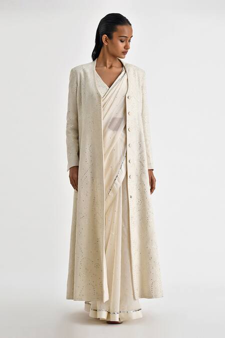 Payal Pratap Off White Chanderi Sequins Kianna Detailed Saree Online at Aza Fashions Payal Pratap_Off White Chanderi Sequins Kianna Detailed Saree _Online_at_Aza_Fashions