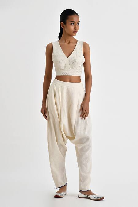 Payal Pratap Off White Malkha Cotton Embroidery Sequin Gul V Neck Myrsina Crop Top Online at Aza Fashions Payal Pratap_Off White Malkha Cotton Embroidery Sequin Gul V Neck Myrsina Crop Top _Online_at_Aza_Fashions