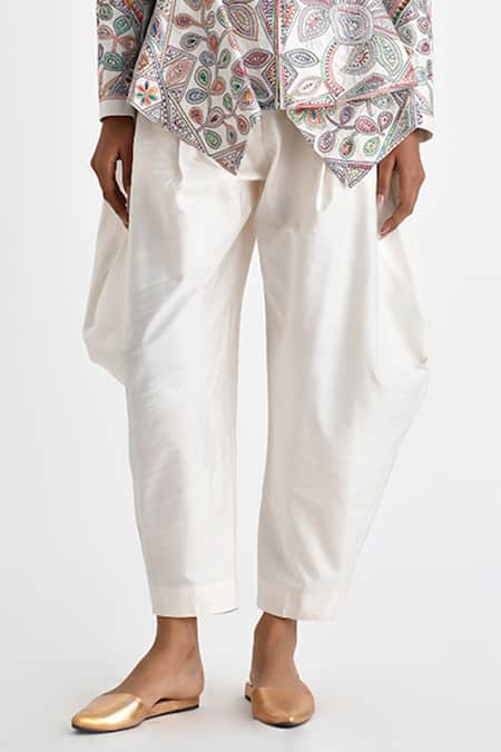 Payal Pratap Off White Malkha Cotton Solid Dorijan Cowl Draped Pant Online at Aza Fashions Payal Pratap_Off White Malkha Cotton Solid Dorijan Cowl Draped Pant _Online_at_Aza_Fashions