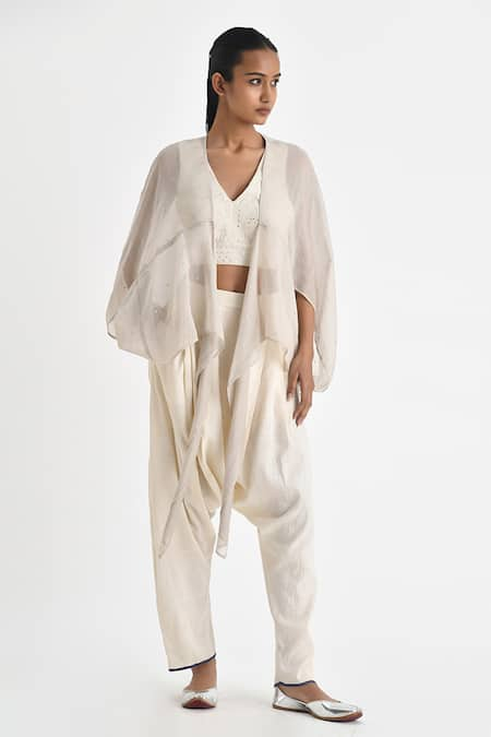 Payal Pratap Off White Malkha Cotton Solid Tivas Zouave Draped Pant 