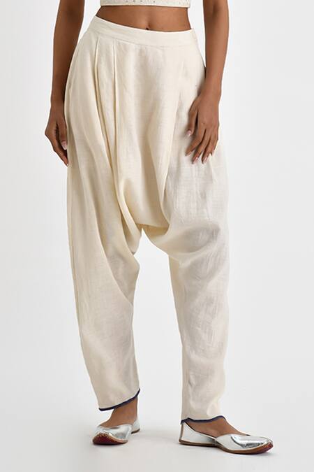 Buy Payal Pratap Off White Malkha Cotton Solid Tivas Zouave Draped Pant Online at Aza Fashions Buy_Payal Pratap_Off White Malkha Cotton Solid Tivas Zouave Draped Pant _Online_at_Aza_Fashions