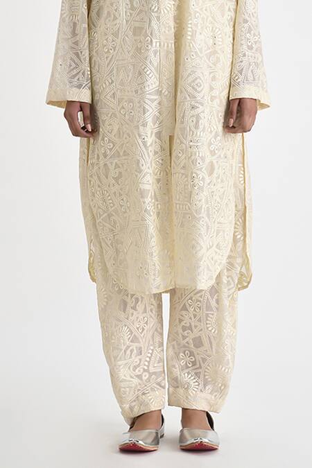 Shop Payal Pratap Off White Chanderi Solid Petra Embroidered Cowl Pant Online at Aza Fashions Shop_Payal Pratap_Off White Chanderi Solid Petra Embroidered Cowl Pant _Online_at_Aza_Fashions