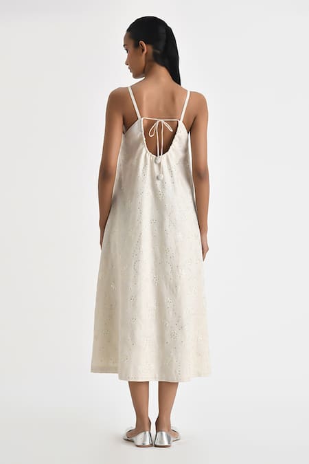 Shop Payal Pratap Off White Malkha Cotton Embroidery Sequin Bloom Astras Strappy Dress at Aza Fashions Shop_Payal Pratap_Off White Malkha Cotton Embroidery Sequin Bloom Astras Strappy Dress _at_Aza_Fashions
