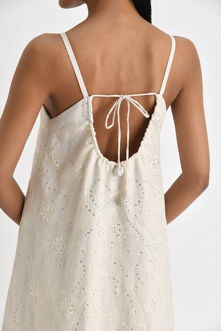 Buy Payal Pratap Off White Malkha Cotton Embroidery Sequin Bloom Astras Strappy Dress Online at Aza Fashions Buy_Payal Pratap_Off White Malkha Cotton Embroidery Sequin Bloom Astras Strappy Dress _Online_at_Aza_Fashions