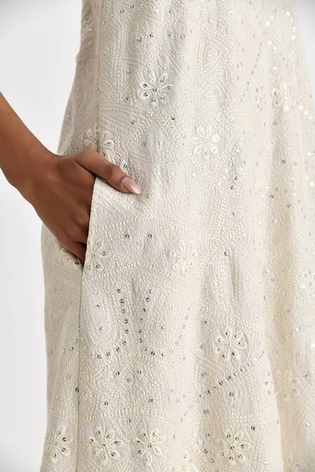 Shop Payal Pratap Off White Malkha Cotton Embroidery Sequin Bloom Astras Strappy Dress Online at Aza Fashions Shop_Payal Pratap_Off White Malkha Cotton Embroidery Sequin Bloom Astras Strappy Dress _Online_at_Aza_Fashions