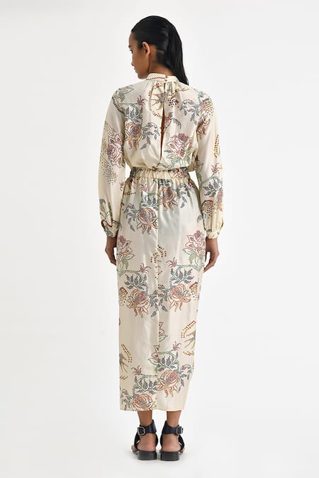 Shop Payal Pratap Off White Silk Round Neck Chionato Wild Mosaic Printed Dress at Aza Fashions Shop_Payal Pratap_Off White Silk Round Neck Chionato Wild Mosaic Printed Dress _at_Aza_Fashions