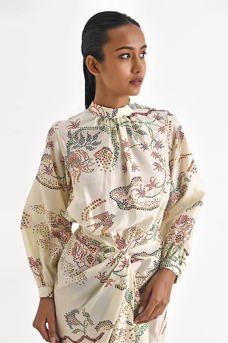 Buy Payal Pratap Off White Silk Round Neck Chionato Wild Mosaic Printed Dress Online at Aza Fashions Buy_Payal Pratap_Off White Silk Round Neck Chionato Wild Mosaic Printed Dress _Online_at_Aza_Fashions