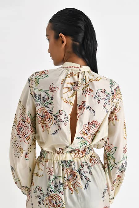 Shop Payal Pratap Off White Silk Round Neck Chionato Wild Mosaic Printed Dress Online at Aza Fashions Shop_Payal Pratap_Off White Silk Round Neck Chionato Wild Mosaic Printed Dress _Online_at_Aza_Fashions
