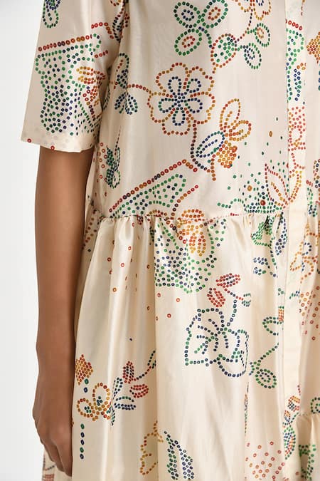 Shop Payal Pratap Off White Silk Collared Ormos Wild Mosaic Print Tiered Shirt Dress Online at Aza Fashions Shop_Payal Pratap_Off White Silk Collared Ormos Wild Mosaic Print Tiered Shirt Dress _Online_at_Aza_Fashions