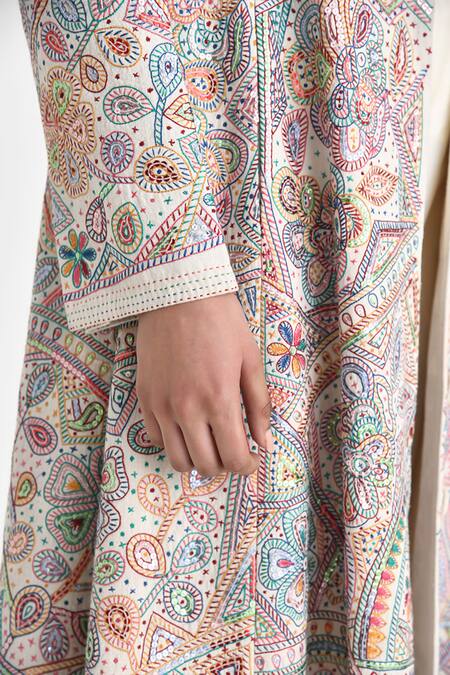 Shop_Payal Pratap_Multi Color Malkha Cotton Embroidery Fleur Lapel Collar Long Blazer Jacket _Online_at_Aza_Fashions