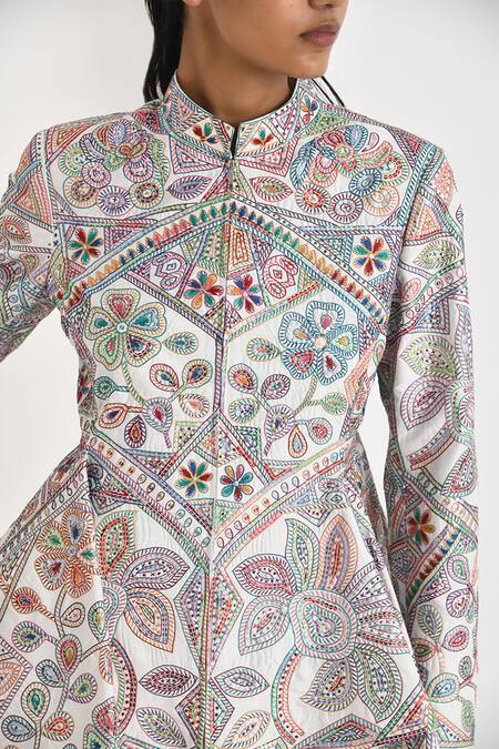 Buy_Payal Pratap_Off White Malkha Cotton Embroidery Florence Band Antea Asymmetric Jacket _Online_at_Aza_Fashions