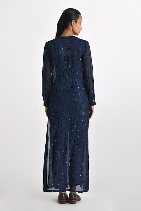 Shop Payal Pratap Blue Chanderi Embellished Sequin V-neck Bastatika Tunic at Aza Fashions Shop_Payal Pratap_Blue Chanderi Embellished Sequin V-neck Bastatika Tunic _at_Aza_Fashions