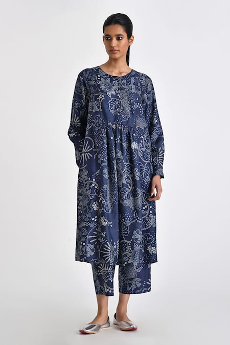 Payal Pratap Blue Silk Printed Bandhani Round Dalmatia Tunic 