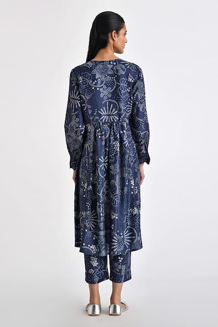 Payal Pratap Blue Silk Printed Bandhani Round Dalmatia Tunic  2