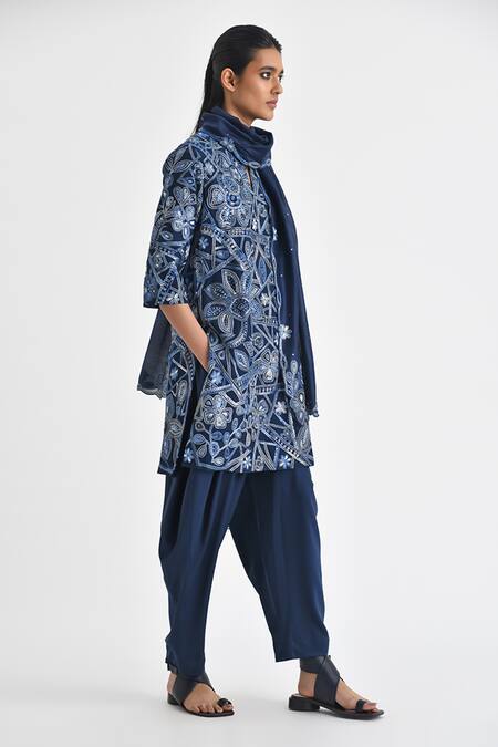 Buy Payal Pratap Blue Chanderi, Satin Sequins, Caroline Kedia Work Tunic Cowl Pant Set Online at Aza Fashions Buy_Payal Pratap_Blue Chanderi, Satin Sequins, Caroline Kedia Work Tunic Cowl Pant Set _Online_at_Aza_Fashions