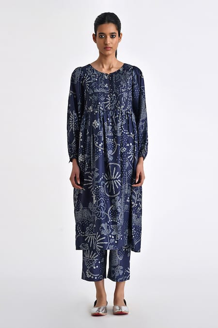 Payal Pratap Blue Silk Printed Bandhani Round Megalo Tunic With Pant 