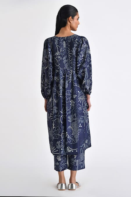 Shop_Payal Pratap_Blue Silk Embroidery Round Neck Megalo Printed Tunic With Pant _at_Aza_Fashions