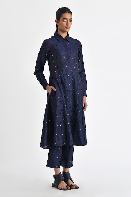 Payal Pratap Blue Crushed Silk Embellished Sequin Shirt Malizia Textured Tunic With Pant 