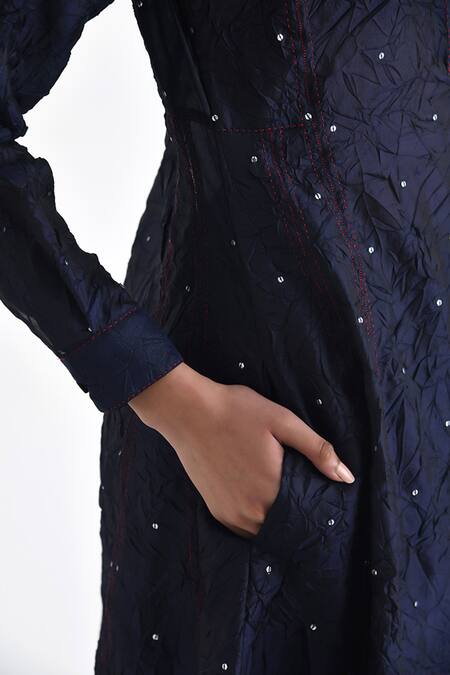 Payal Pratap Blue Silk Sequins, Embroidery Collared Malizia Textured Tunic With Pant at Aza Fashions Payal Pratap_Blue Silk Sequins, Embroidery Collared Malizia Textured Tunic With Pant _at_Aza_Fashions