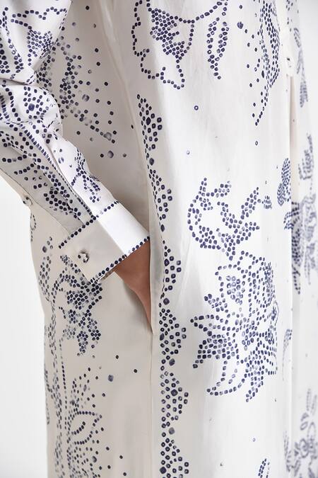 Shop Payal Pratap Ivory Silk Embroidery Mandarin Collar Iaroki Floral Vine Print Tunic With Pant Online at Aza Fashions Shop_Payal Pratap_Ivory Silk Embroidery Mandarin Collar Iaroki Floral Vine Print Tunic With Pant _Online_at_Aza_Fashions