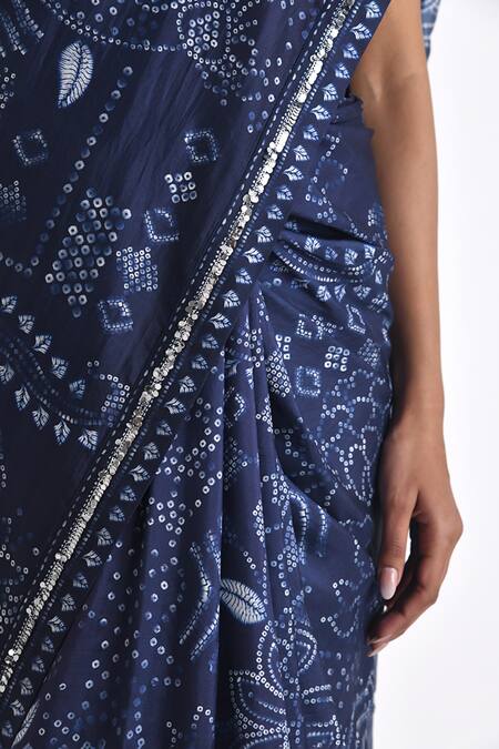 Buy_Payal Pratap_Blue Silk Sequins, Embroidery Adeline Bandhani Print Saree _Online_at_Aza_Fashions