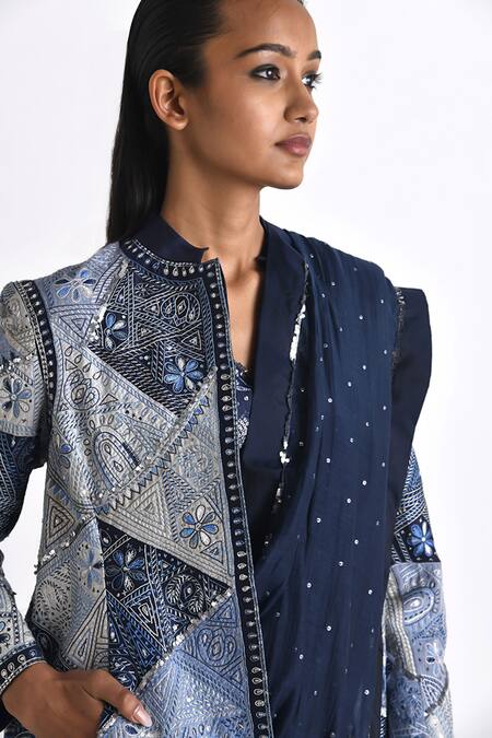 Payal Pratap Blue Chanderi Sequins Adeline Saree Online at Aza Fashions Payal Pratap_Blue Chanderi Sequins Adeline Saree _Online_at_Aza_Fashions