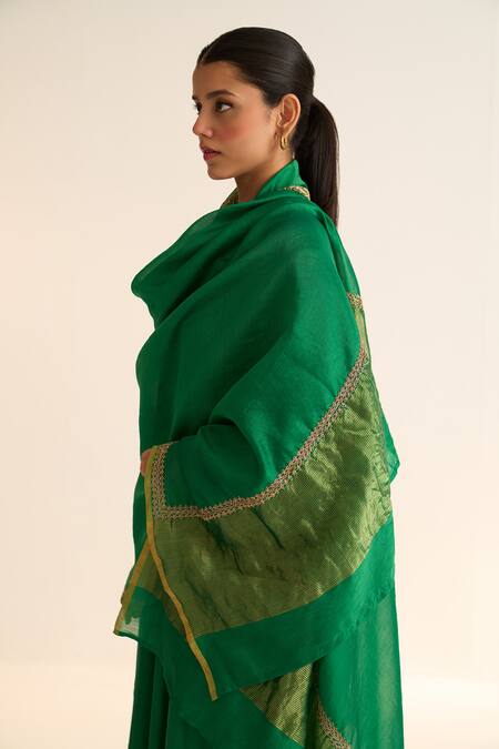 Dot_Green Chanderi Diamonds Mridini Dabka Embroidered Dupatta _Online_at_Aza_Fashions