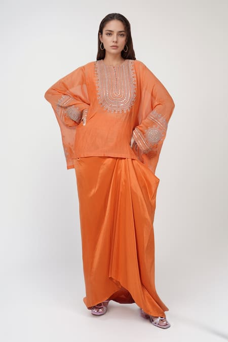 Anamika Khanna Embroidered Boxy Top & Draped Skirt Set 