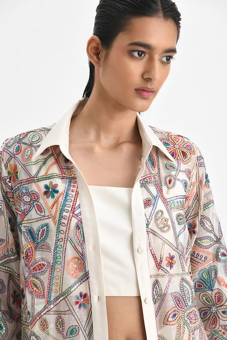 Payal Pratap Off White Silk, Kota Doria Square Neck Elise Solid Crop Top With Pant Online at Aza Fashions Payal Pratap_Off White Silk, Kota Doria Square Neck Elise Solid Crop Top With Pant _Online_at_Aza_Fashions