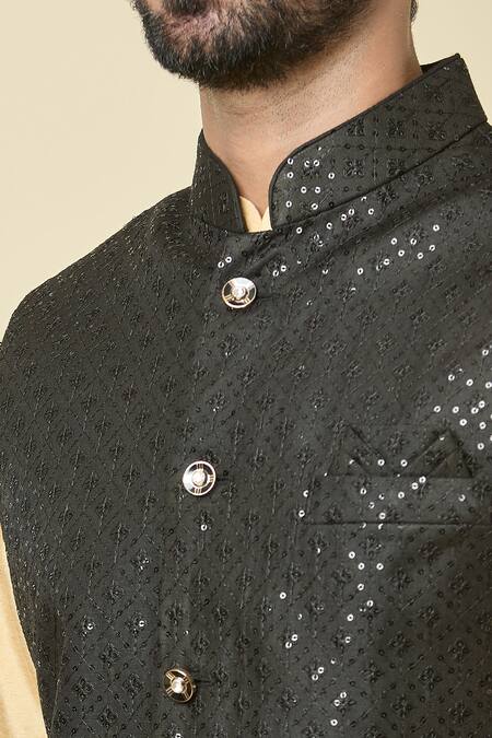 Arihant Rai Sinha Black Silk Sequins, Embroidery Bundi at Aza Fashions Arihant Rai Sinha_Black Silk Sequins, Embroidery Bundi _at_Aza_Fashions