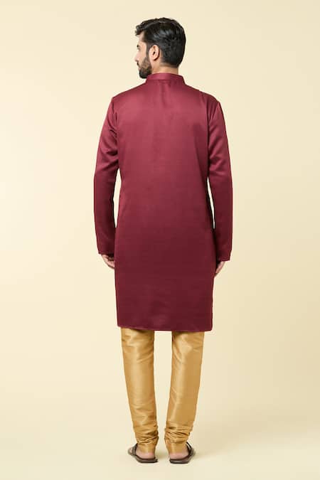 Shop Arihant Rai Sinha Maroon Cotton Solid Straight Kurta at Aza Fashions Shop_Arihant Rai Sinha_Maroon Cotton Solid Straight Kurta _at_Aza_Fashions