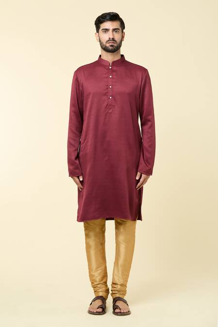 Arihant Rai Sinha Maroon Cotton Solid Straight Kurta Online at Aza Fashions Arihant Rai Sinha_Maroon Cotton Solid Straight Kurta _Online_at_Aza_Fashions