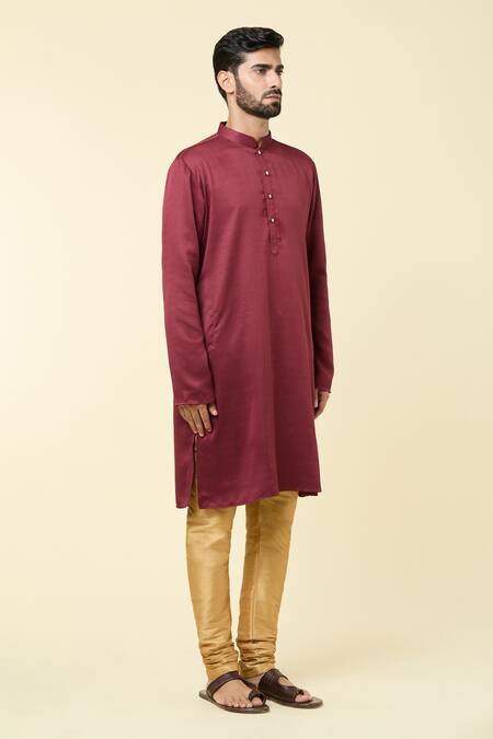Buy Arihant Rai Sinha Maroon Cotton Solid Straight Kurta Online at Aza Fashions Buy_Arihant Rai Sinha_Maroon Cotton Solid Straight Kurta _Online_at_Aza_Fashions