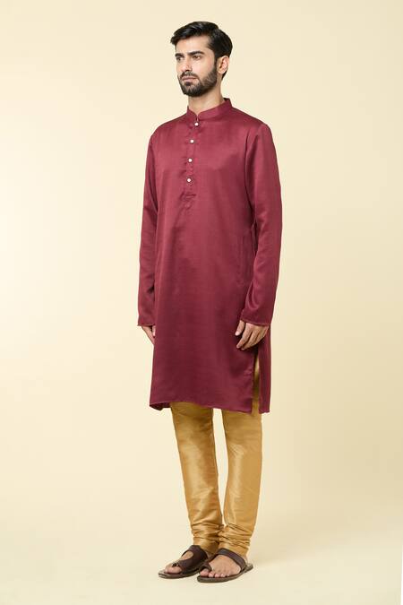 Arihant Rai Sinha Maroon Cotton Solid Straight Kurta at Aza Fashions Arihant Rai Sinha_Maroon Cotton Solid Straight Kurta _at_Aza_Fashions