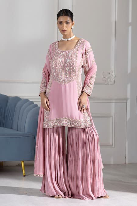 RAJ ARORA Cutdana & Sequin Embroidered Kurta Sharara Set 