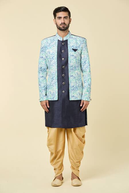 Arihant Rai Sinha_Blue Silk Sequins, Embroidery Two Tone Layered Kurta With Dhoti Pant _Online_at_Aza_Fashions