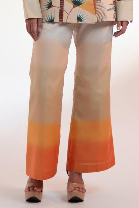 Shop Gazab by Miku Kumar Beige Silk, Chanderi Collared Les Cerfs Paris Printed Jacket With Pant Online at Aza Fashions Shop_Gazab by Miku Kumar_Beige Silk, Chanderi Collared Les Cerfs Paris Printed Jacket With Pant _Online_at_Aza_Fashions