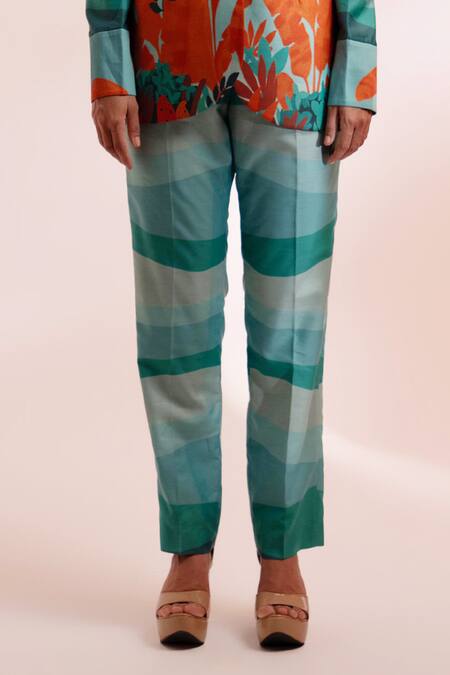 Gazab by Miku Kumar Blue Chanderi, Silk, Satin Open Neck, The Crotoy Paris Jacket Pant Set at Aza Fashions Gazab by Miku Kumar_Blue Chanderi, Silk, Satin Open Neck, The Crotoy Paris Jacket Pant Set _at_Aza_Fashions