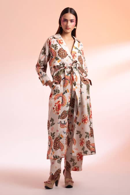 Gazab by Miku Kumar Parc Floral De Paris Trench Jacket With Pant 