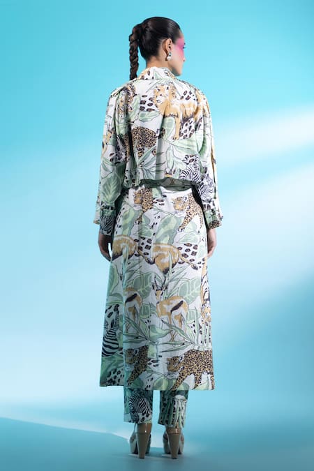 Shop Gazab by Miku Kumar Multi Color Linen Collared Montmartre Magic Paris Trench Jacket With Pant at Aza Fashions Shop_Gazab by Miku Kumar_Multi Color Linen Collared Montmartre Magic Paris Trench Jacket With Pant _at_Aza_Fashions