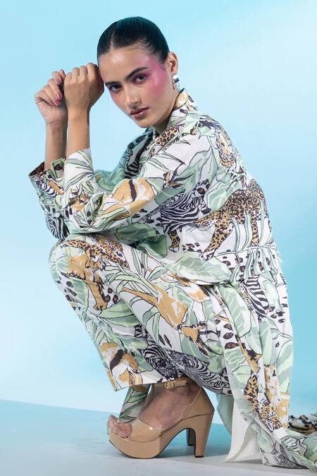 Gazab by Miku Kumar Multi Color Linen Collared Montmartre Magic Paris Trench Jacket With Pant at Aza Fashions Gazab by Miku Kumar_Multi Color Linen Collared Montmartre Magic Paris Trench Jacket With Pant _at_Aza_Fashions