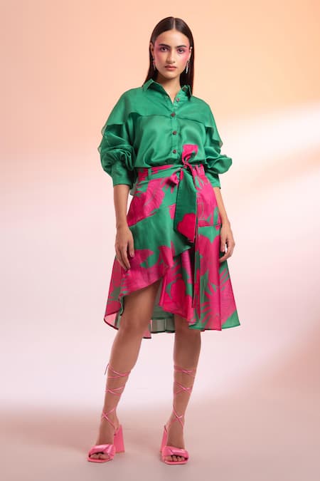 Gazab by Miku Kumar Midnight in Paris Draped Shirt With Printed Skirt 