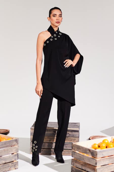 House of Zeniaa Vera One-Shoulder Embellished Top 