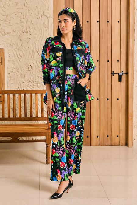 Buy House Of Zeniaa Black Collared Floral Print Button Down Shirt Online at Aza Fashions Buy_House Of Zeniaa_Black Collared Floral Print Button Down Shirt_Online_at_Aza_Fashions