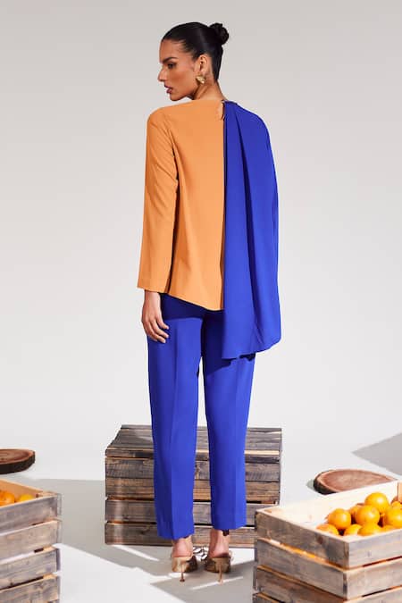 Shop House Of Zeniaa Blue Crepe The Classic Straight Pant at Aza Fashions Shop_House Of Zeniaa_Blue Crepe The Classic Straight Pant_at_Aza_Fashions