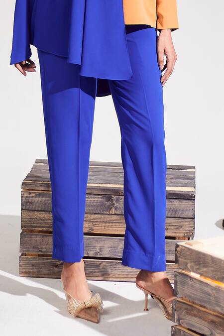 Shop House Of Zeniaa Blue Crepe The Classic Straight Pant Online at Aza Fashions Shop_House Of Zeniaa_Blue Crepe The Classic Straight Pant_Online_at_Aza_Fashions