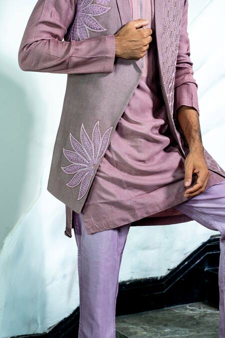 Buy_Soniya G_Pink Silk, Satin Zari, Beads, Embroidery Floral Bundi And Kurta Set _Online_at_Aza_Fashions