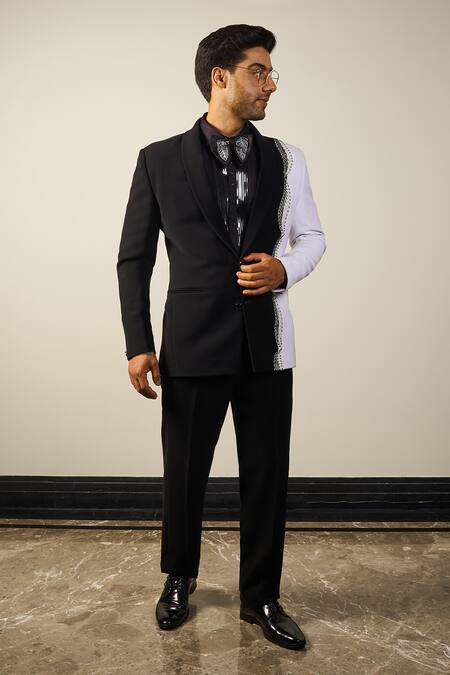 Buy Soniya G Black Cotton, Satin Cut Work, Embroidery Leaf Placement Tuxedo Set Online at Aza Fashions Buy_Soniya G_Black Cotton, Satin Cut Work, Embroidery Leaf Placement Tuxedo Set _Online_at_Aza_Fashions