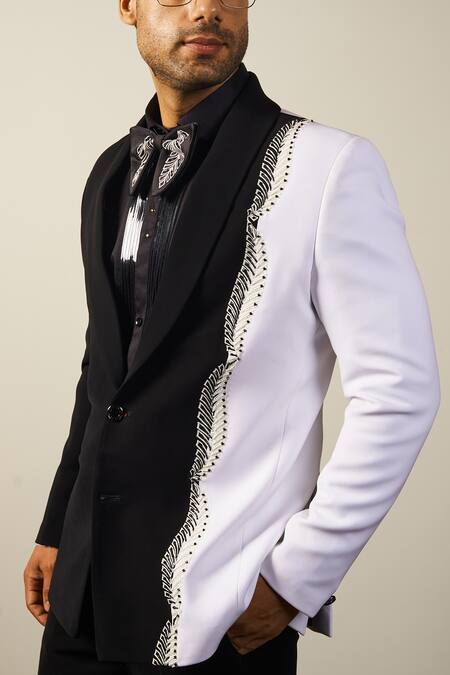 Shop Soniya G Black Cotton, Satin Cut Work, Embroidery Leaf Placement Tuxedo Set Online at Aza Fashions Shop_Soniya G_Black Cotton, Satin Cut Work, Embroidery Leaf Placement Tuxedo Set _Online_at_Aza_Fashions